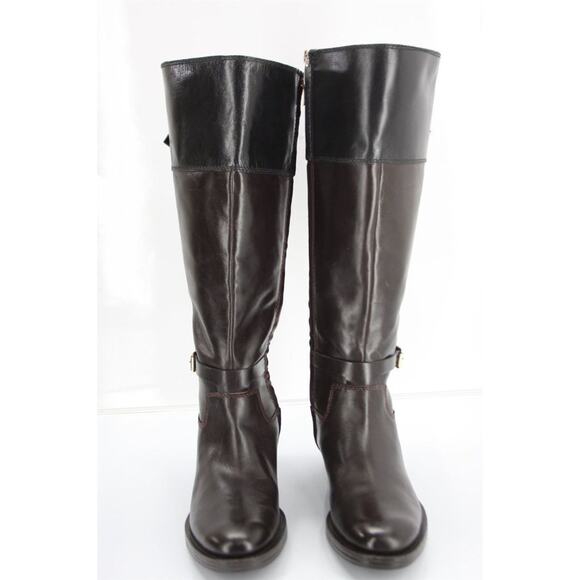 Enzo Angiolini Eero Black Brown Leather Tall Riding Boots Size 7 New Womens Knee - Picture 4 of 10